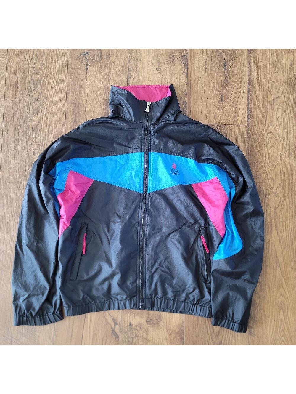 USA Olympic Team Vintage Black Blue Pink Windbreaker Jacket Medium